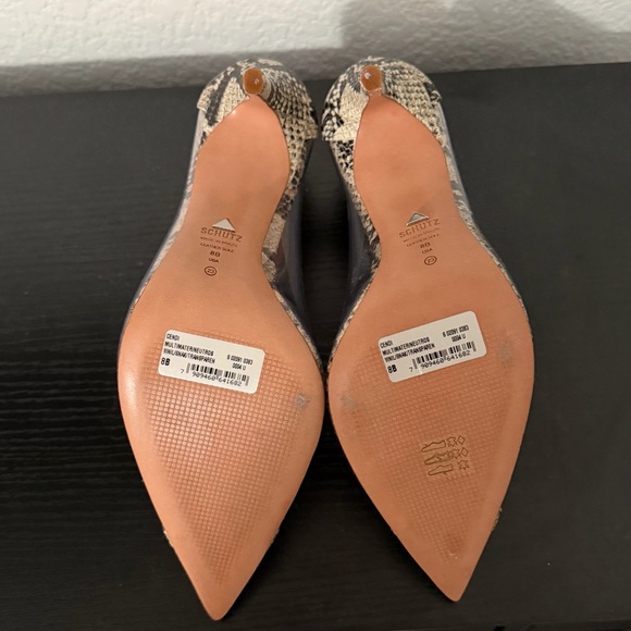 SCHUTZ Women's Snakeskin and Clear Heels - Tan and Black - Picture 4 of 4